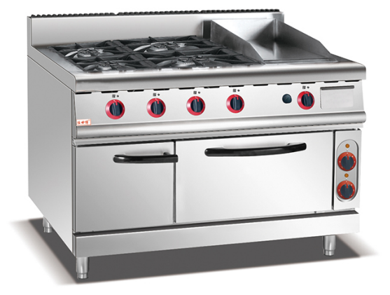 GAS 4-BURNER RANGE WITH GAS GRIDDLE WITH ELECTRIC OVEN